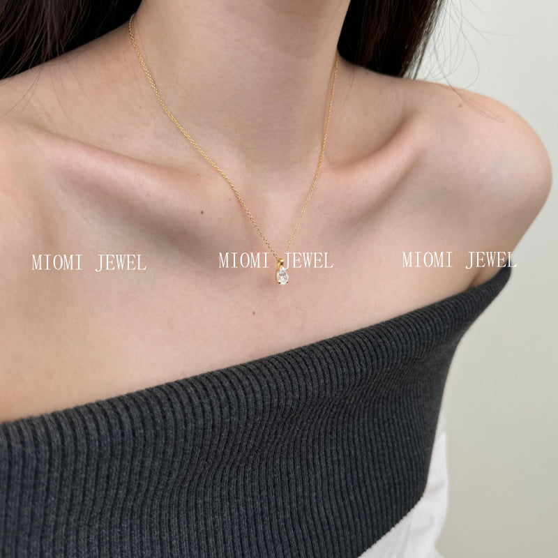 S925 Sterling Silver Single Diamond Necklace for Women Inlaid with Oval Zircon Trendy Fashion Versatile Girly Heart Collarbone Chain