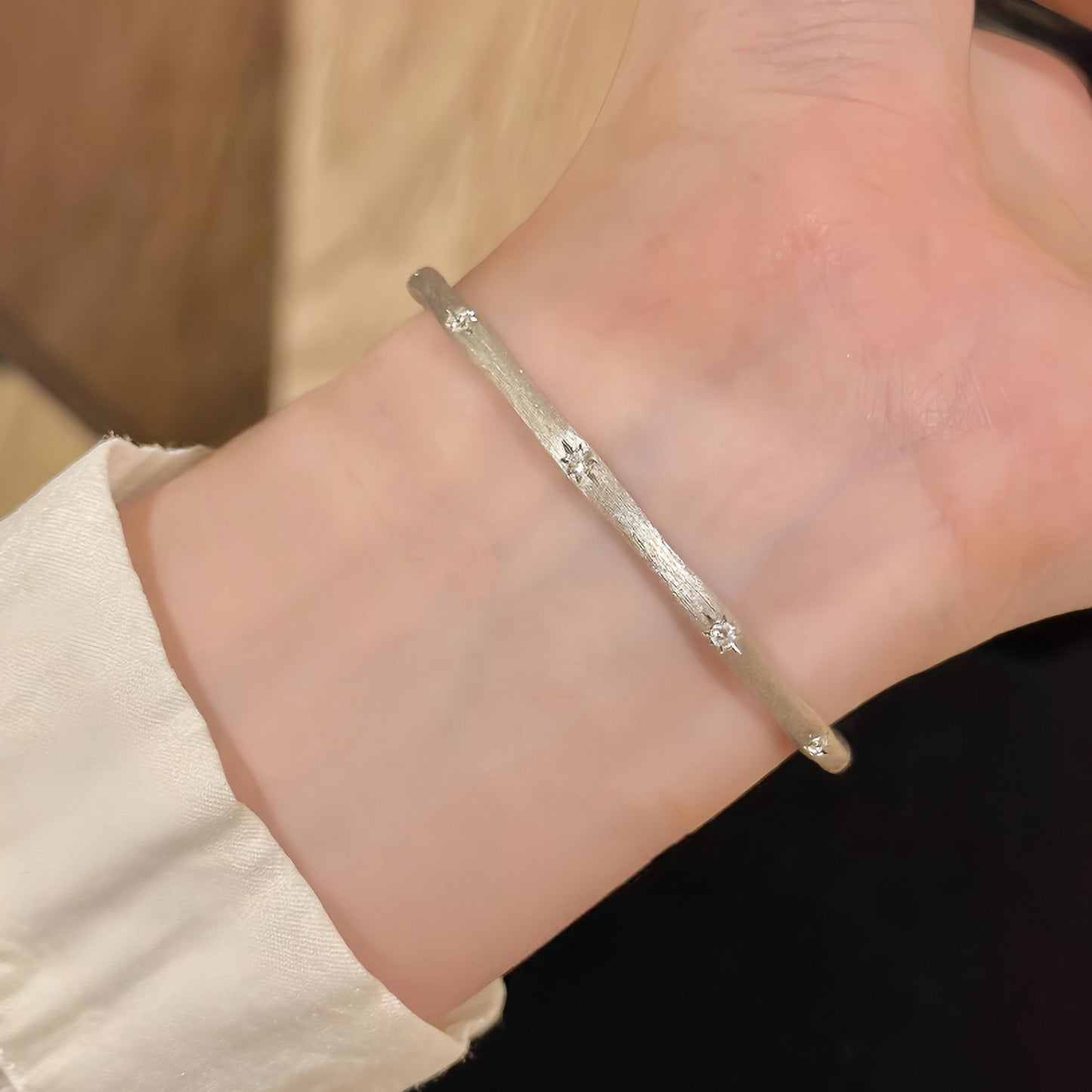 S925 Sterling Silver Starlight Brushed Ribbon Bracelet Exquisite Circle Versatile Silver Bracelet