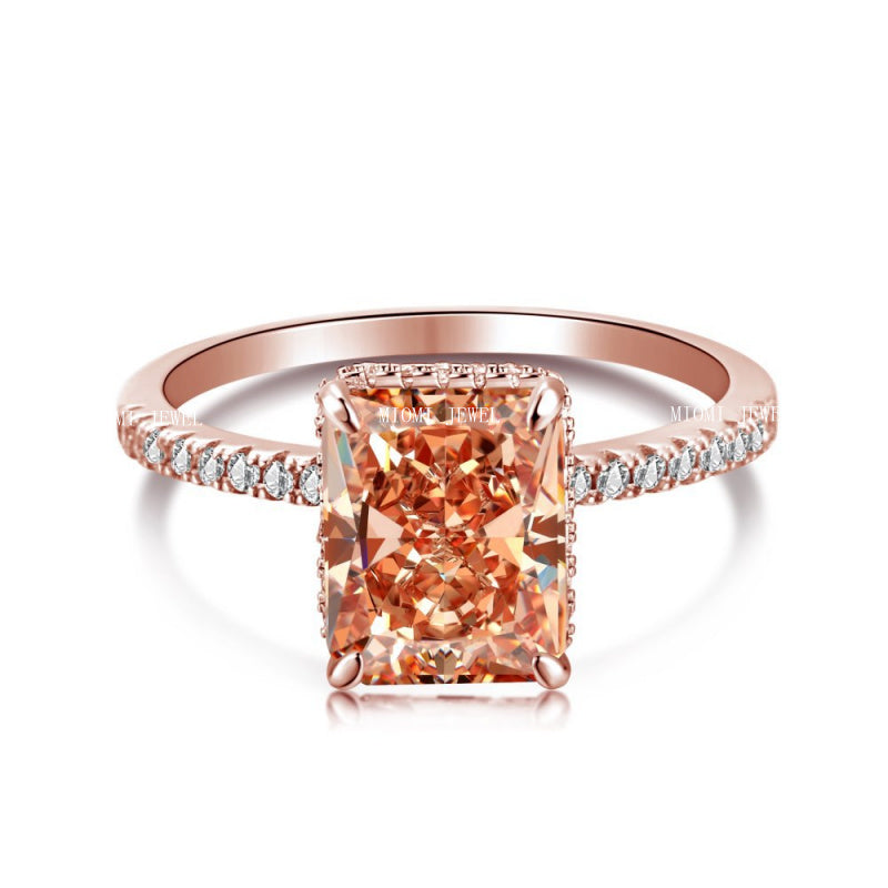 High Carbon Diamond Jewelry S925 Sterling Silver Heavy Craft Ring for Women 8A Zircon Square Ice Flower Cut Gemstone Ring