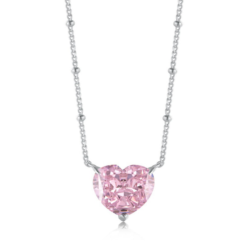S925 Sterling Silver High Carbon Diamond Necklace for Women Ice Flower Cut Pink Heart Pendant Green Diamond High-end Collarbone Chain