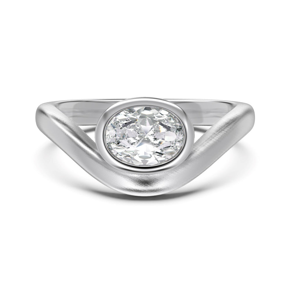 Luxury French Style S925 Sterling Silver Ring for Women with Water Drop Egg-Shaped Zircon Inlay, Exquisite Wedding Ice Flower Cut Women's Jewelry