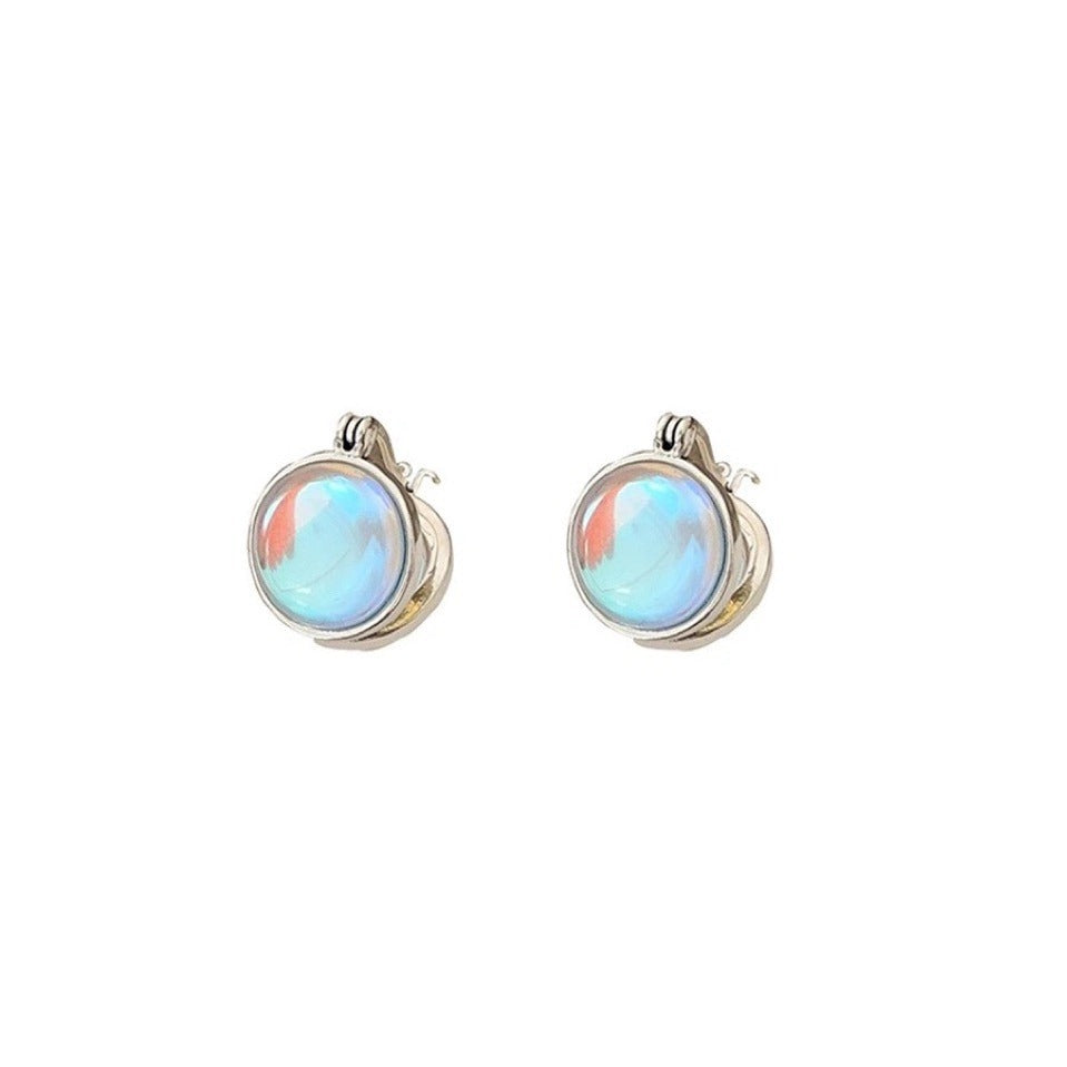 Korean Version S925 Sterling Silver Moonstone Earrings Studs for Women Summer Light Luxury Niche Elegant High-end Neutral Style High-end Super Fairy