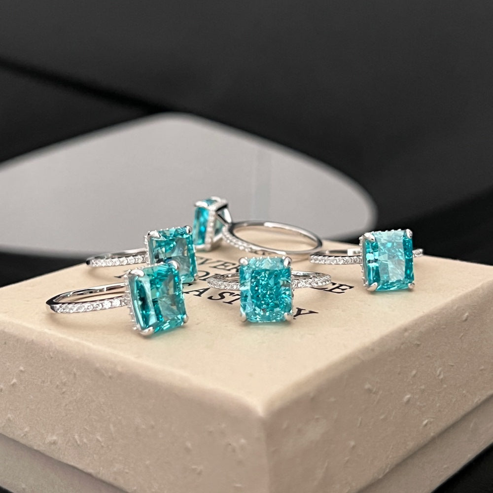High Carbon Diamond Jewelry S925 Sterling Silver Heavy Craft Ring for Women 8A Zircon Square Ice Flower Cut Gemstone Ring