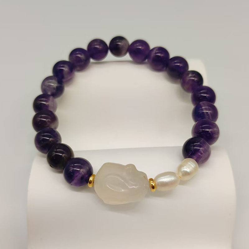 Violet Chalcedony Lychee Jelly Amethyst Bracelet for Women Rabbit Girlfriends Strawberry Crystal Bracelet