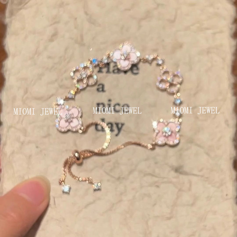 E-commerce Four-leaf Clover Bracelet Micro-inlaid Zircon Pink Mother-of-Pearl New Sweet Light Luxury Elegant Niche Design Jewelry