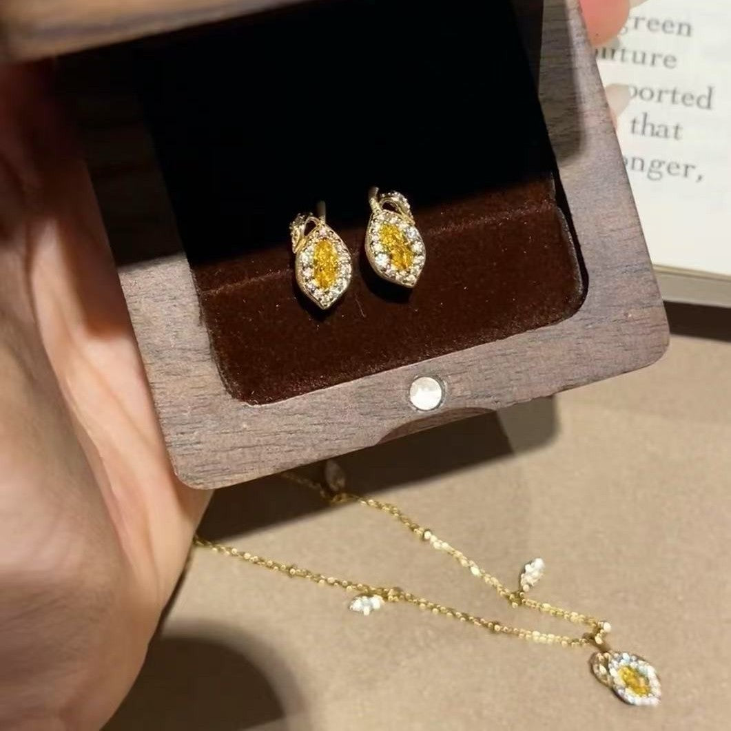 Pure Silver S925 Summer High Carbon Diamond Yellow Diamond Brushed Craft Fruit Series Lemon Necklace Earrings High-end Vintage