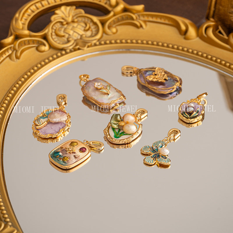Natural Baroque Pearl Necklace Universal Clasp Pendant Exquisite Oil Drop Flower Oil Painting Style Retro Versatile Women's Necklace