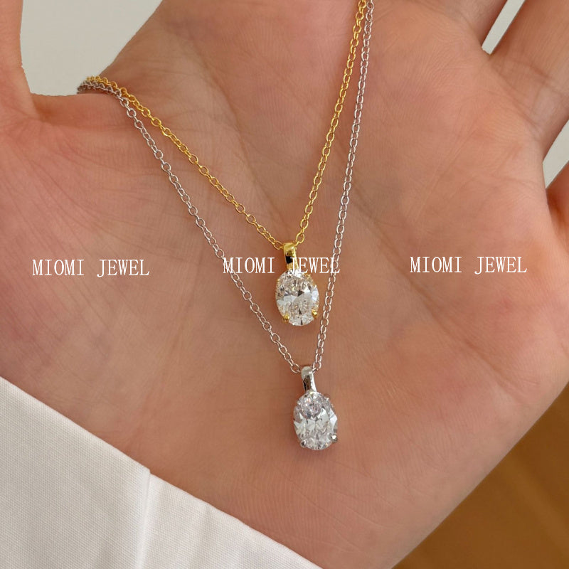 S925 Sterling Silver Single Diamond Necklace for Women Inlaid with Oval Zircon Trendy Fashion Versatile Girly Heart Collarbone Chain
