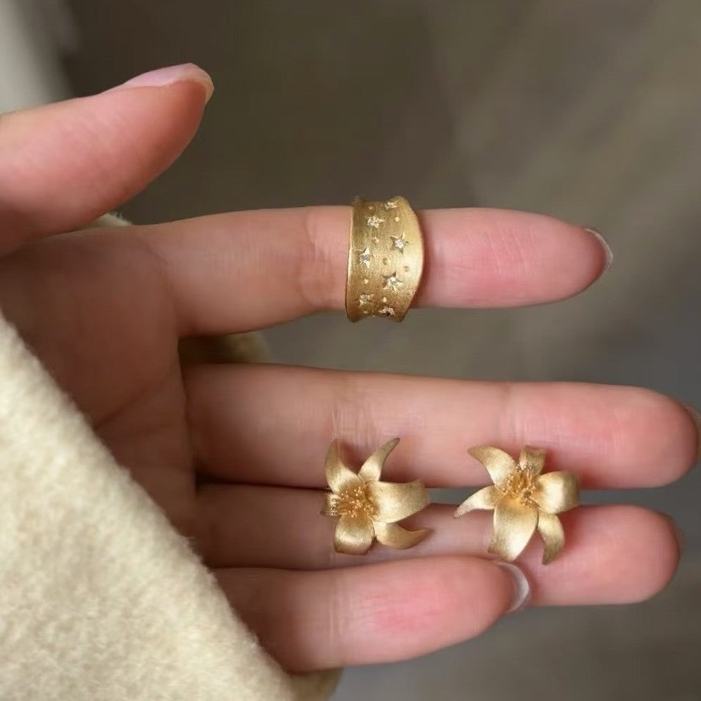 Pure Silver S925 Osmanthus Brushed Earrings Small Gold Flower Versatile Elegant Niche Earrings