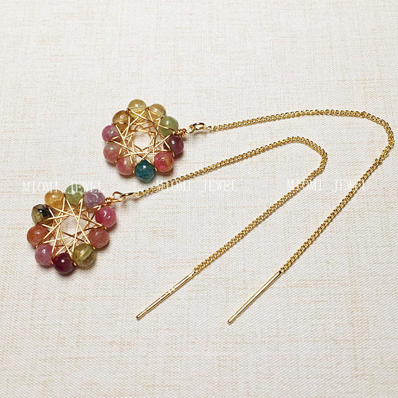 Tourmaline Earrings Candy Color Women's Crystal Earrings 14K Gold-Plated Wire Wrapped Accessories Ear Hooks Color Retention