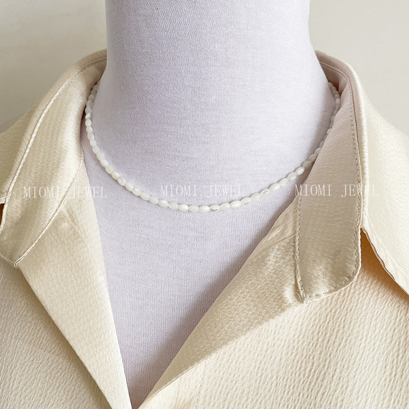 Minimalist Design Natural Shell Bead Necklace for Women Beach Vacation Style Versatile Collarbone Chain