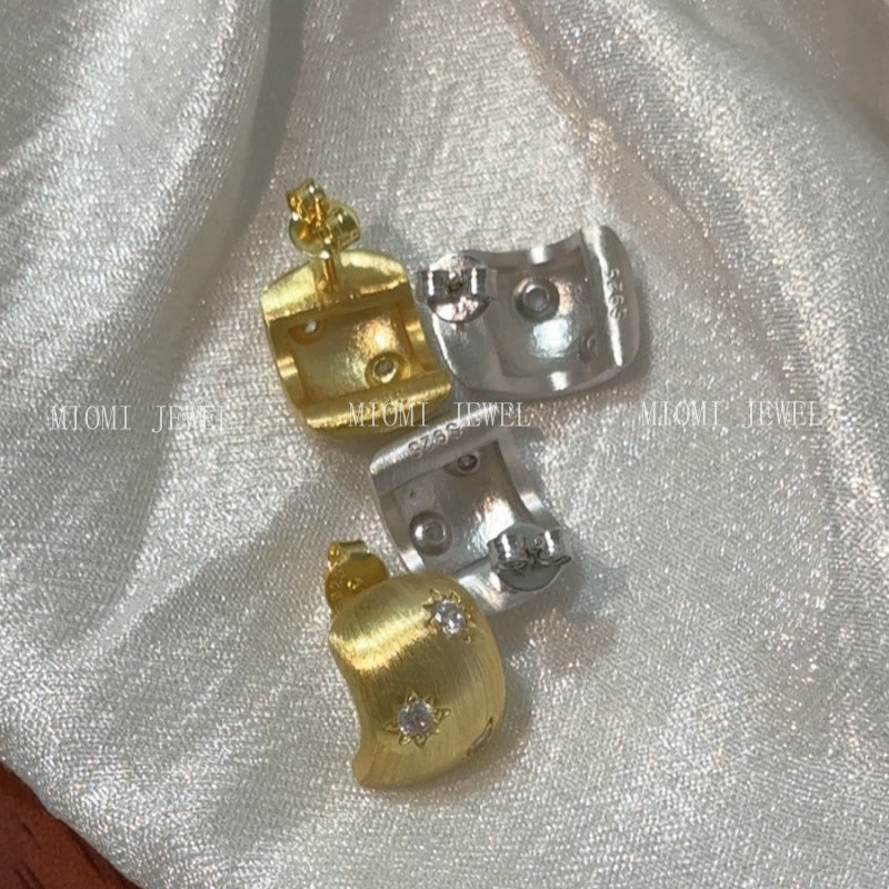 Cool and Elegant Star Earrings Matte Brushed Full S925 Sterling Silver Earrings Niche Simple High-end Jewelry