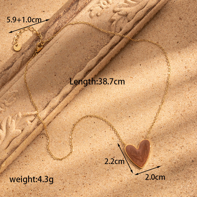 gold plated Titanium Steel Simple Versatile Stainless Steel Oil Painting Heart necklace