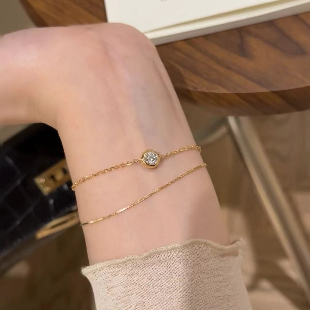 Sterling Silver S925 Real Gold Plated High Carbon Diamond Snake Bone Chain Double Layer Bubble Bracelet Light Luxury High-end Exquisite Jewelry