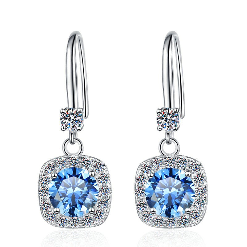 Moissanite Earrings 1 Carat GRA Certificate Waist Code Square Korean Fashion Moissanite S925 Sterling Silver Earrings