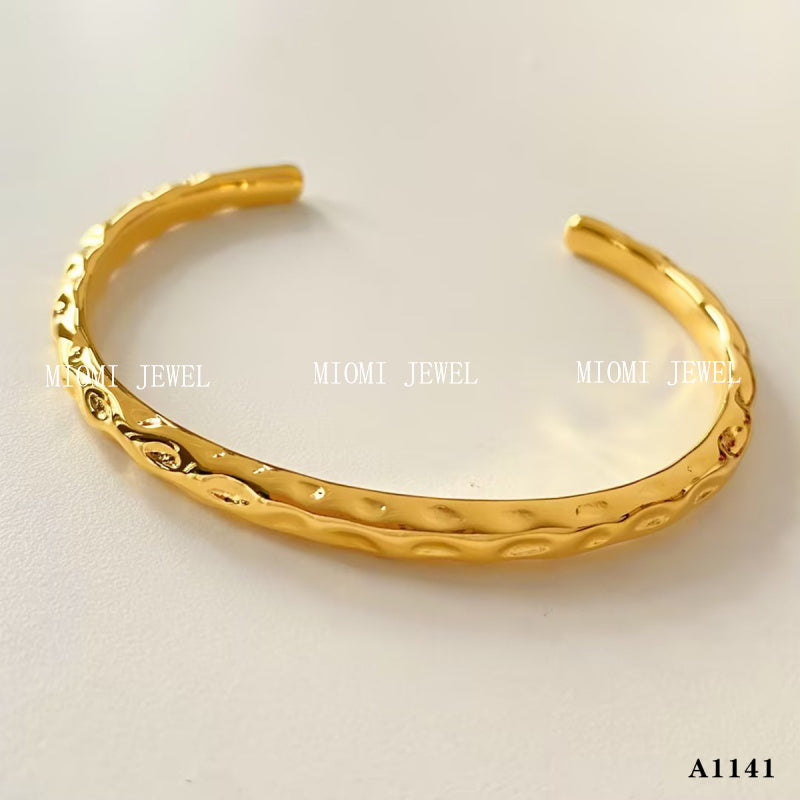Stackable Irregular Texture Heart Jewelry Set Stainless Steel Vacuum Plating Non-Fading Autumn Winter Bracelet Bangle