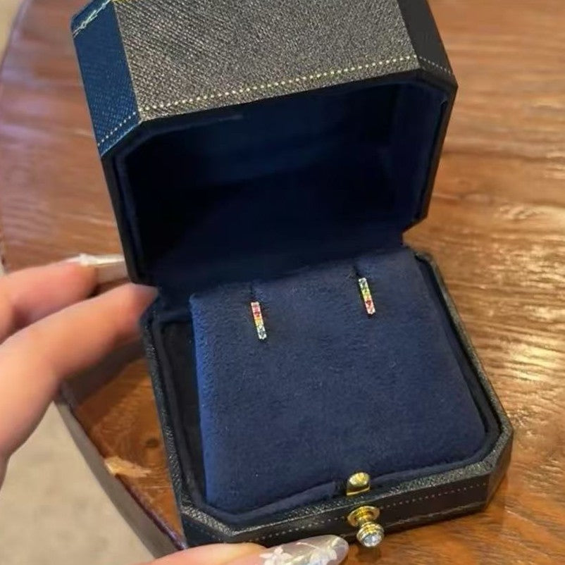 Dopamine Colorful Zircon Earrings Personality Fashion High-end S925 Silver Colorful Zircon Earrings