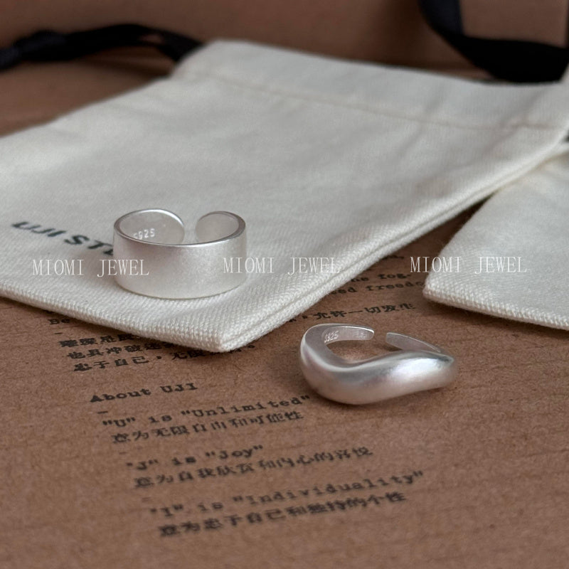 S925 Sterling Silver Irregular Wave Matte Ring for Women Korean Simple Niche Design Versatile Ring