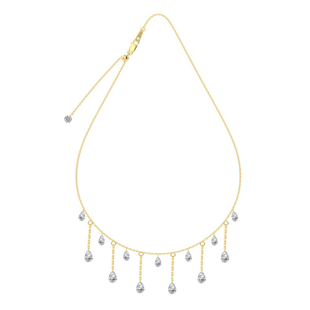 S925 Silver Single Diamond Drilled Water Drop Shape Zircon Multi-size Pendant Necklace Light Luxury High-end Feel Layered Wear