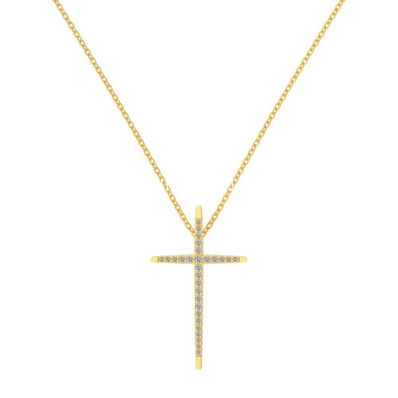 Silver S925 White Round Zircon Inlaid Cross Shape Simple Minimalist Unisex Fashion Versatile Design Necklace