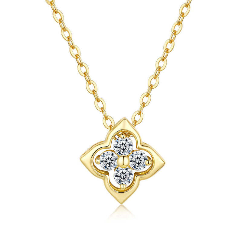 Four-leaf Clover Pendant for Women, 14K Gold Plated, 925 Sterling Silver, Moissanite Necklace, Specially for Dropshipping