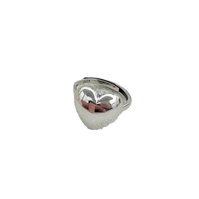 Sterling Silver S925 Heart Single Ring Simple Cute Sweet Peach Heart Open Ring Index Finger Ring