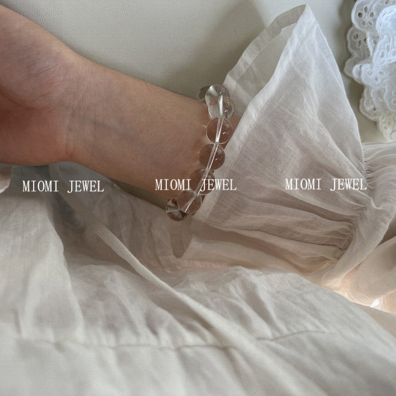 White Crystal Round Bead OT Buckle Bracelet S925 Sterling Silver Ins Niche Simple Versatile Bangle Minimalist Style High-end Feel