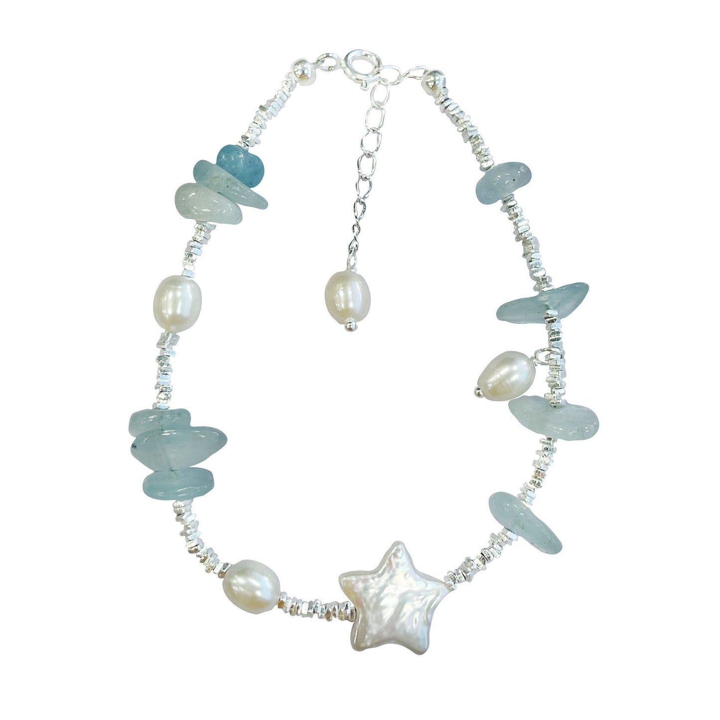 S925 Silver Aquamarine Bracelet Set Irregular Cut Gemstone Series Silver