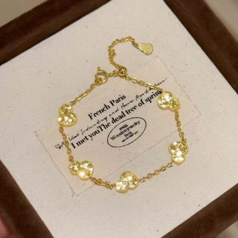 Sparkling Buchi Style Flashing CNC Crushed Ice Five-Flower Gourd Bracelet, Adjustable Length