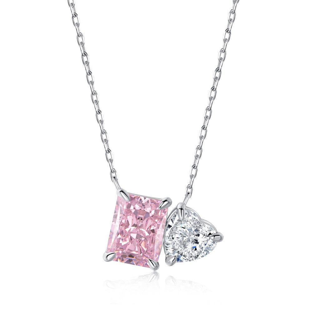 S925 Sterling Silver High Carbon Diamond Necklace for Women Ice Flower Cut Pink Heart Pendant Green Diamond High-end Collarbone Chain