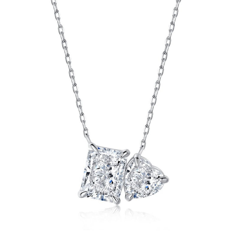 S925 Sterling Silver High Carbon Diamond Necklace for Women Ice Flower Cut Pink Heart Pendant Green Diamond High-end Collarbone Chain