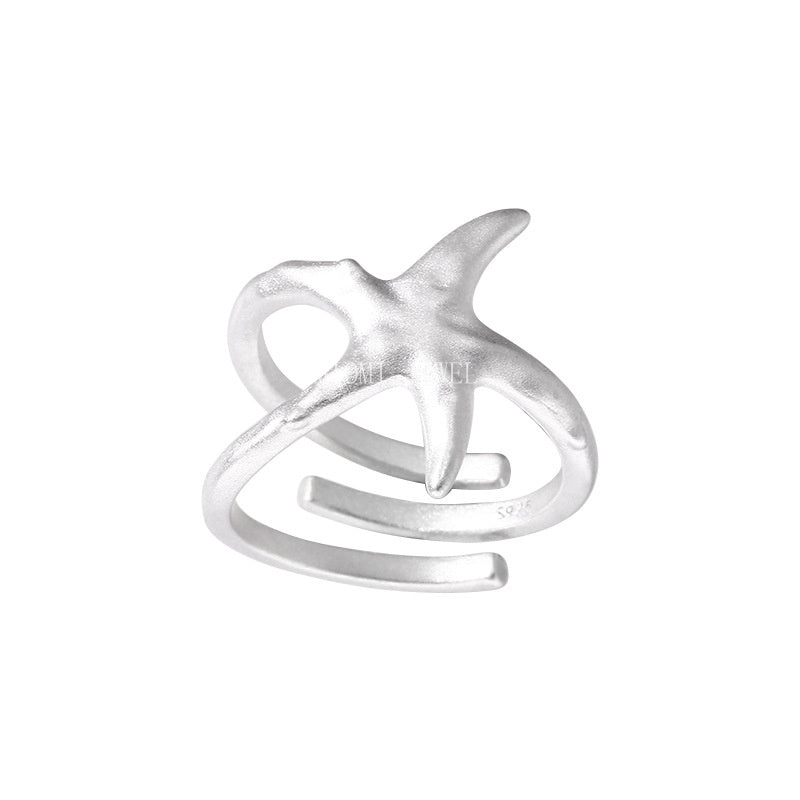 925 Sterling Silver Irregular Matte Starfish Ring for Women Simple Niche Design Light Luxury Multi-layer Open Ring 5856B