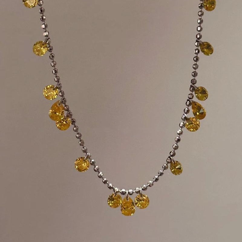 S925 Sterling Silver Sparkling Fortune Beads Yellow Diamond Starry Sky Necklace Super Fairy Galaxy Radiant Pull-out Necklace