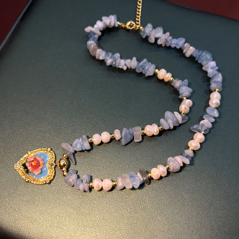 Monet Garden Oil Painting Natural Pearl Mixed Color Natural Stone Crystal Amazonite Handmade Beaded Old Money Style Necklace