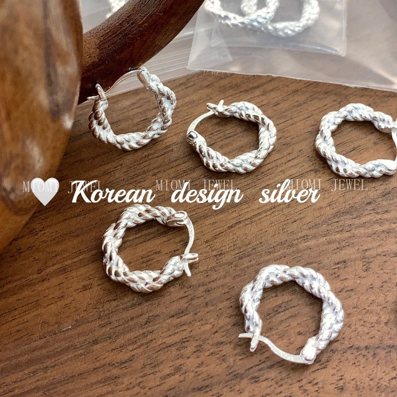 Korea Dongdaemun Simple High-End Earrings S925 Sterling Silver Braided Ear Cuff Style Earrings