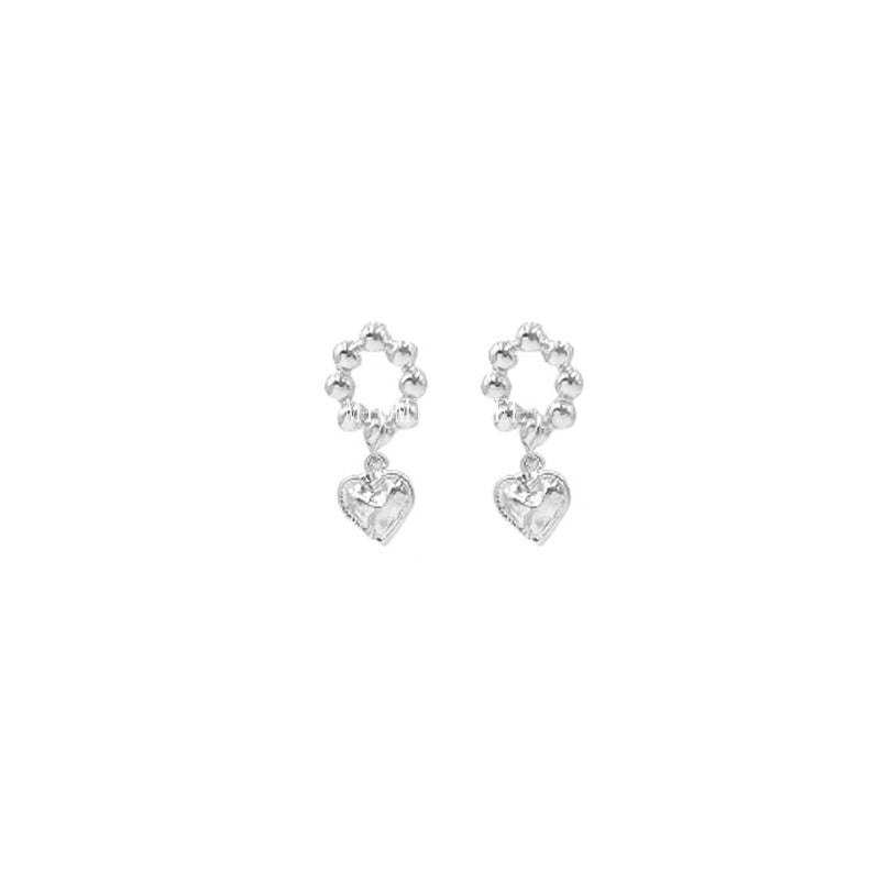 S925 Sterling Silver Beaded Hammered Heart Earrings Unique High-end Feel Women's Niche Fashion Xiaohongshu Same Style Earrings