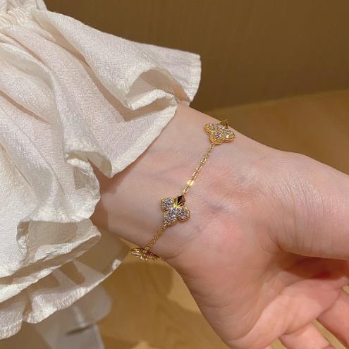 Sterling Silver S925 Four-Leaf Clover Laser Bracelet Fashion Versatile Heavy Craftsmanship Four-Leaf Clover Light Luxury High-End Niche Design