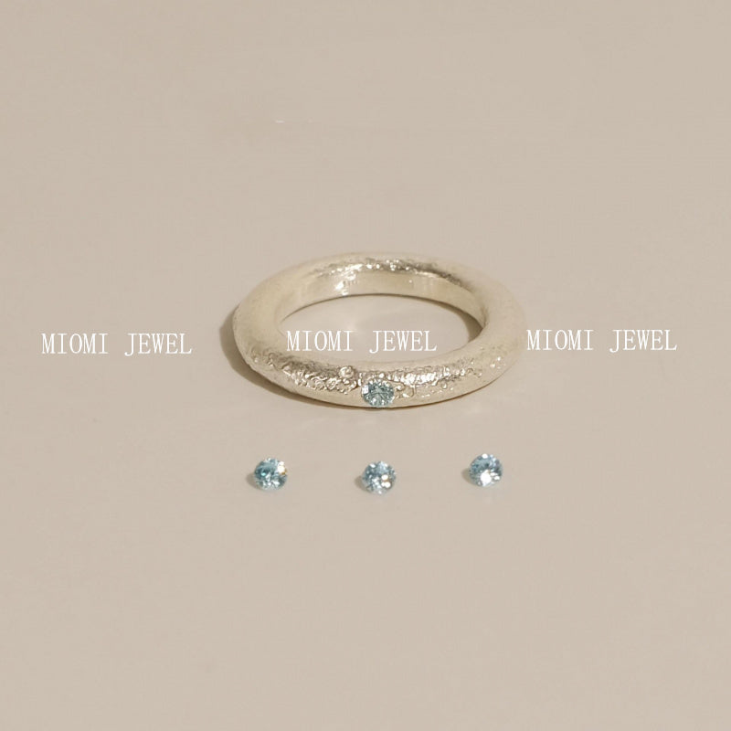 S925 Sterling Silver Brushed Aquamarine Ring for Women, Simple Style, Niche Design, Unique Matte Texture Index Finger Ring