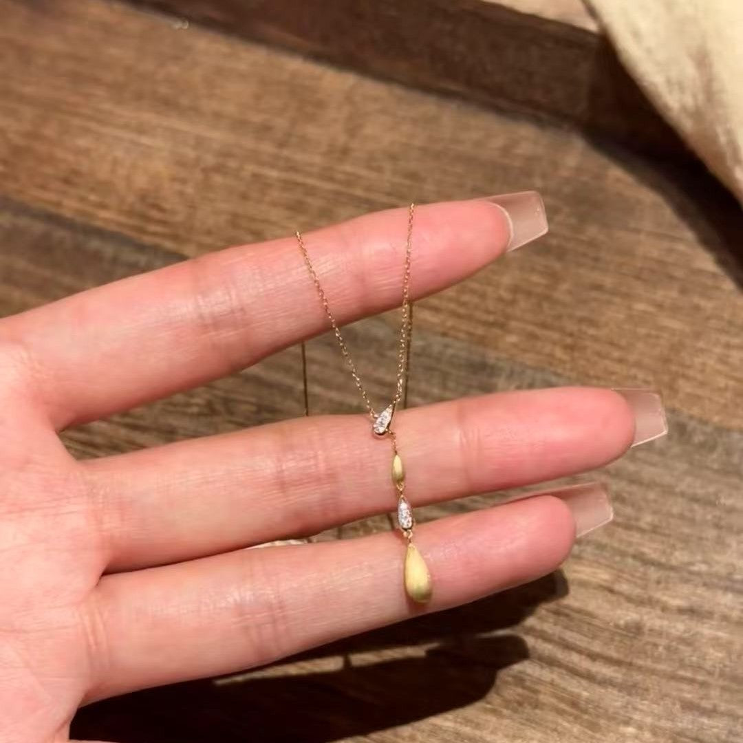 Brushed Craft Rachel Water Drop Necklace Light Luxury Niche Design Brushed Water Drop Adjustable Collarbone Chain