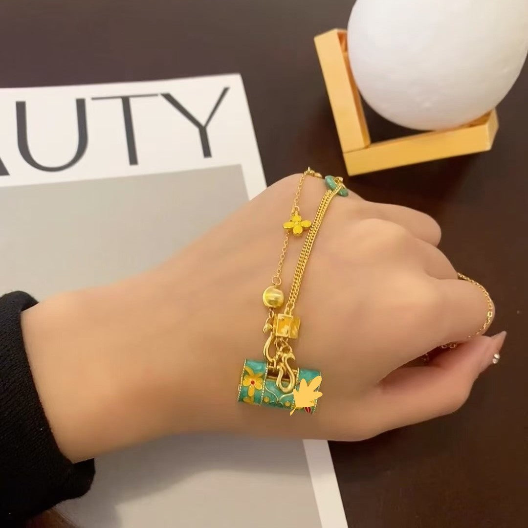 Pure Silver S925 Chinese Style Enamel Craft Longevity Lock Necklace for Women High-end Niche Exquisite