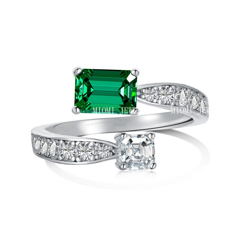 High Carbon Diamond Ring for Women S925 Sterling Silver Zircon Ring Colored Gemstone Ring Wholesale TikTok Cross-Border Live Streaming