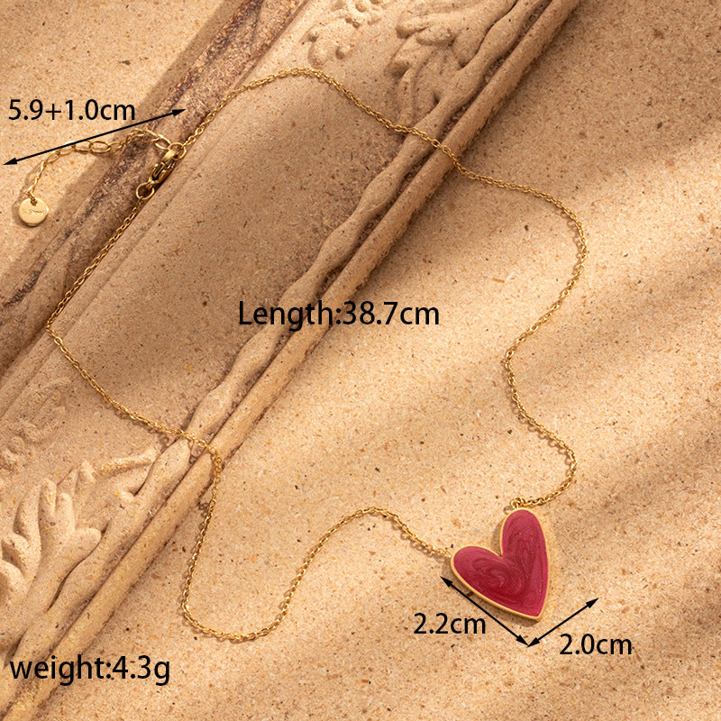 gold plated Titanium Steel Simple Versatile Stainless Steel Oil Painting Heart necklace
