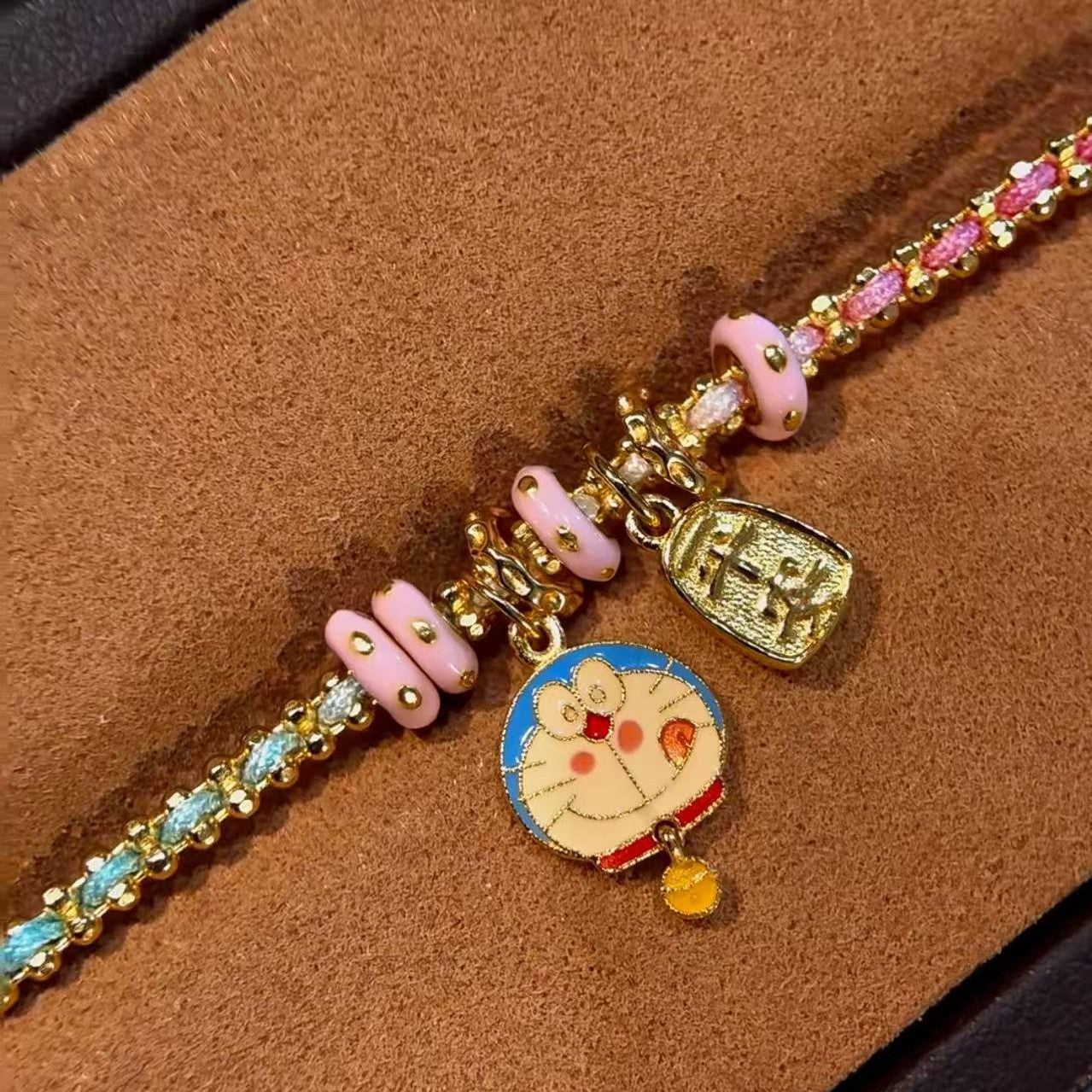 Dopamine Colorful Gradient Braided Rope Doraemon Ding Dong Cat Fun Bracelet