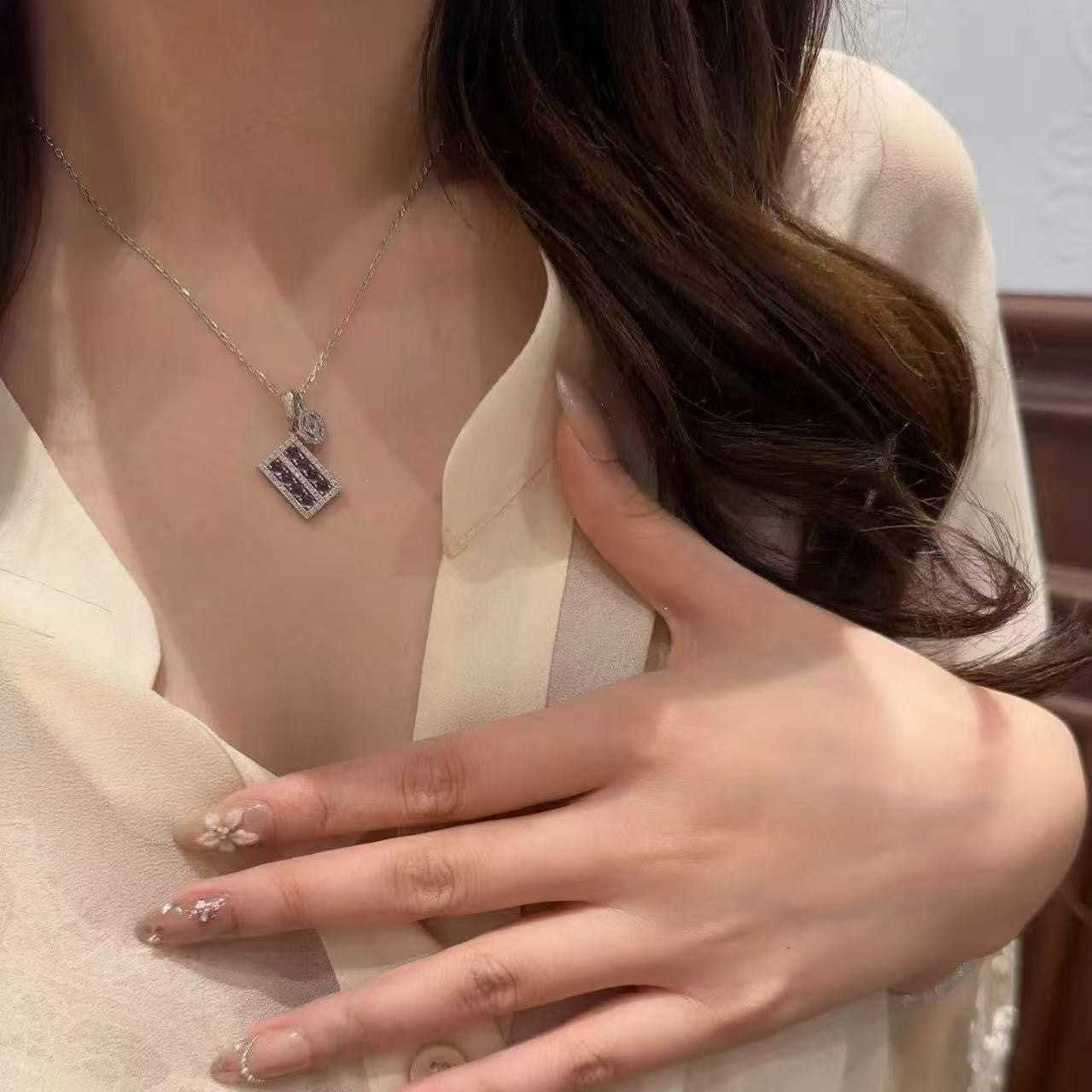 Pure Silver S925 Amethyst Abacus Gold Coin Necklace Exquisite Light Luxury High-End Niche Temperament Versatile Collarbone Chain