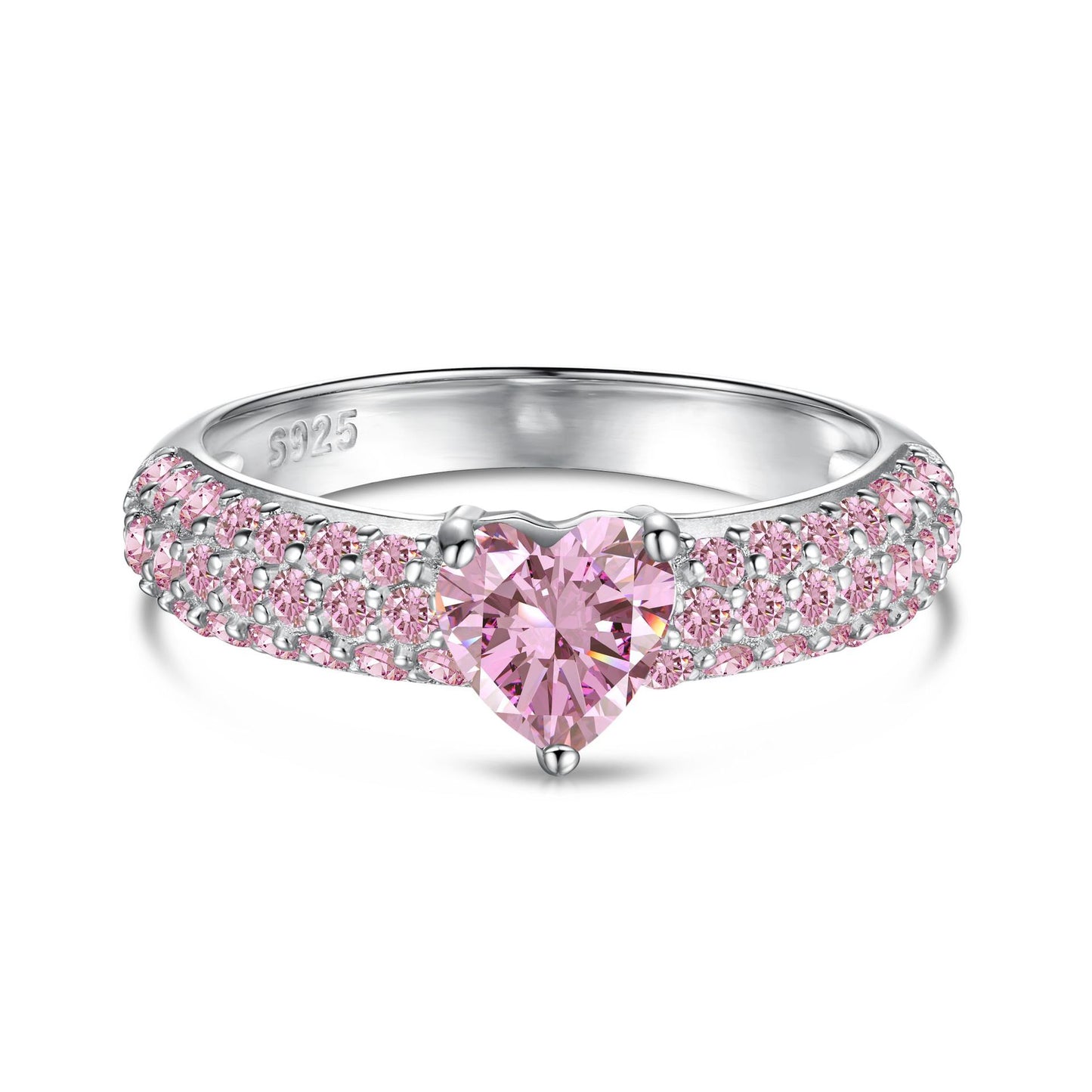 925 Sterling Silver Women's INS Heart Pink Ring Pink Diamond Sugar Cube Super Sparkling High Carbon Diamond Ring Wedding Ring