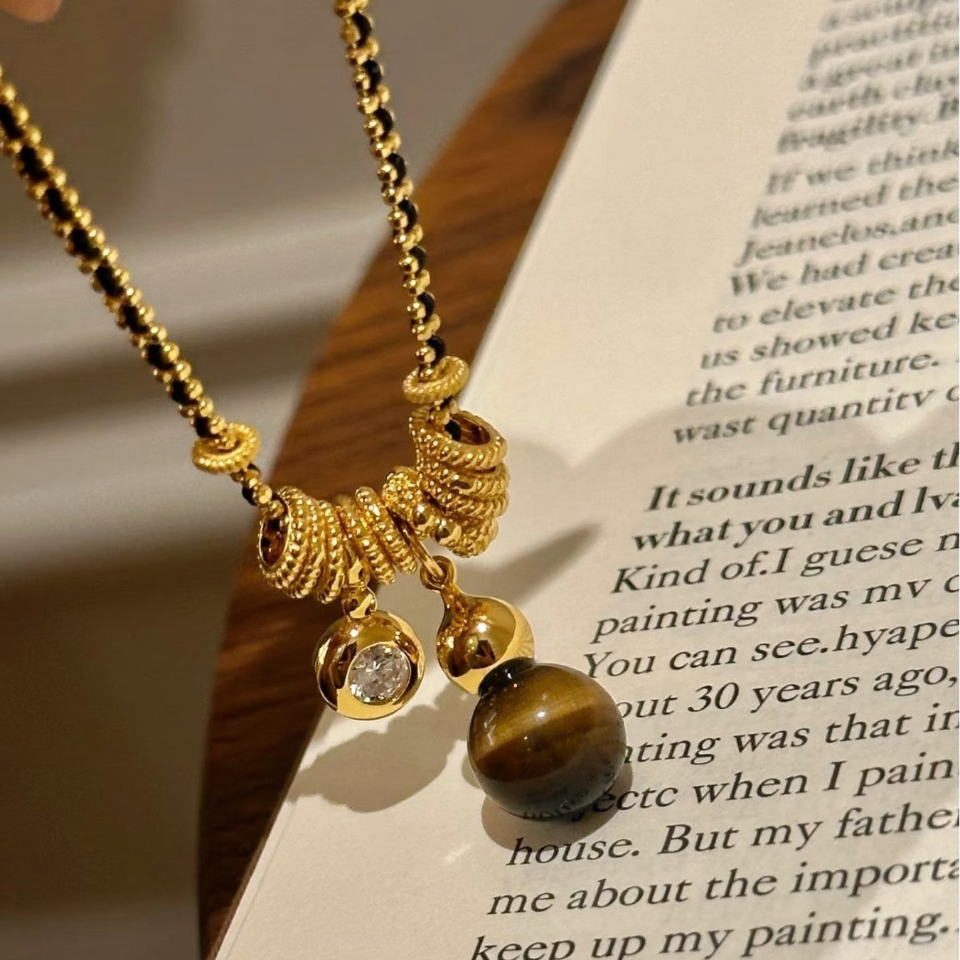 Pure Silver S925 Black Gold Braided Autumn Winter Tiger Eye Gourd Running Ring Necklace Bracelet Set New Chinese Style Exquisite High-end Feel