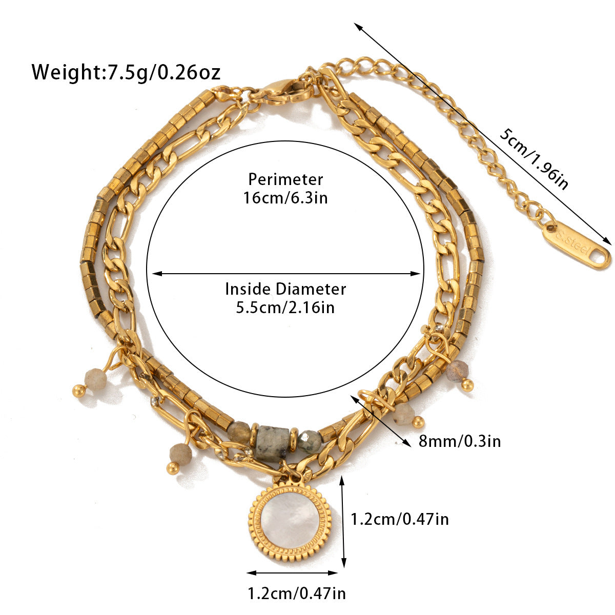 Hot-Selling Jewelry Titanium Steel Bracelet Bohemian Style Natural Stone Beaded Bracelet Double-Layer Women's Bracelet