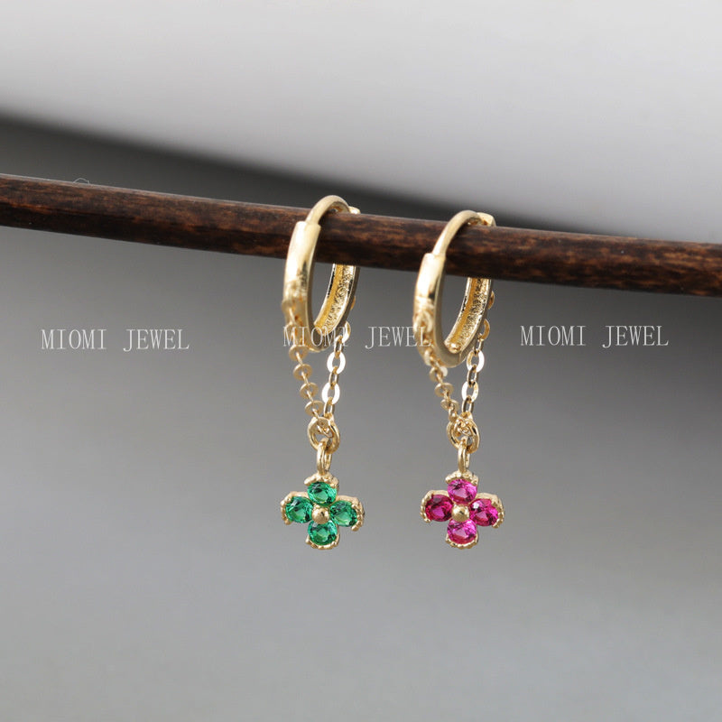 S925 Sterling Silver 18K Gold Plated Earrings for Women Four-Petal Flower Small Flower Inlaid Zircon Ear Cuff Earrings