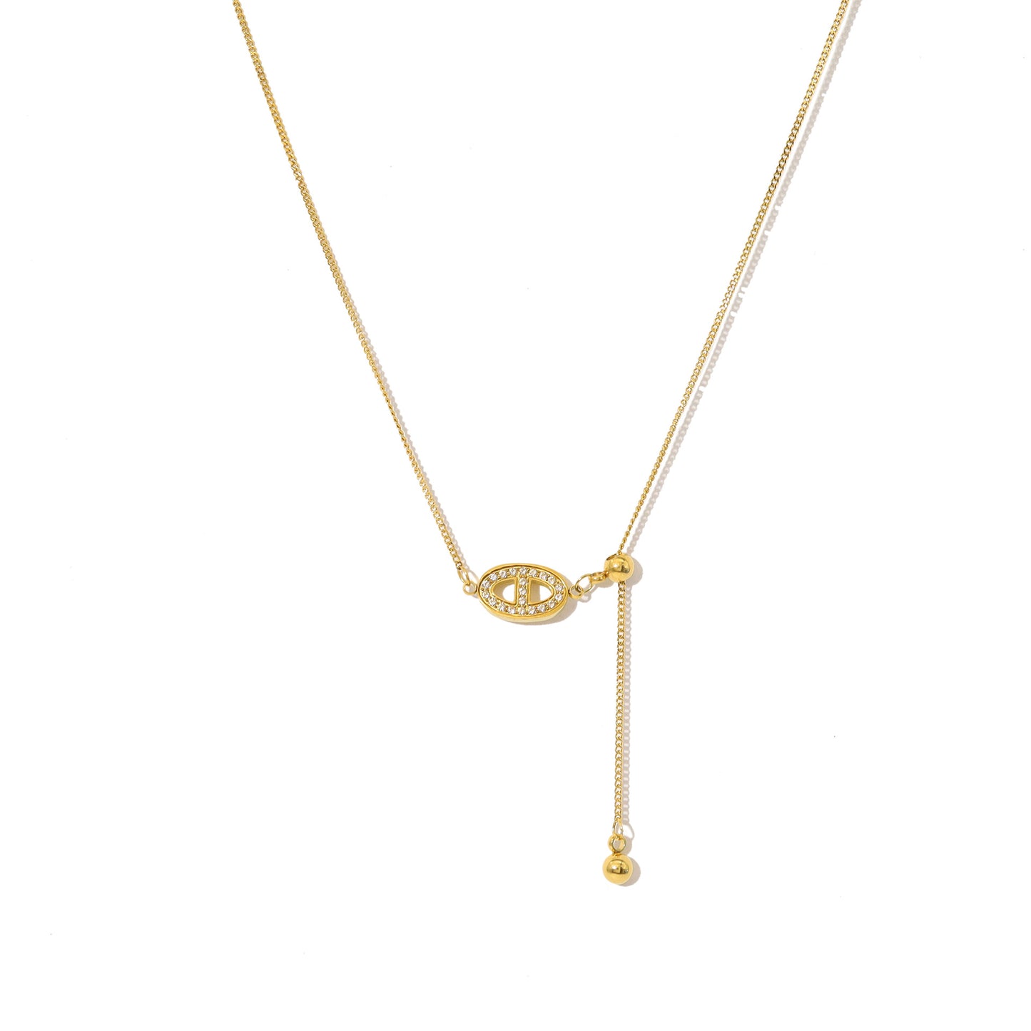 Exquisite Pig Nose Diamond-Studded Titanium Steel Pendant Necklace 18K Real Gold Fashion Light Luxury Pull-Out Clavicle Chain