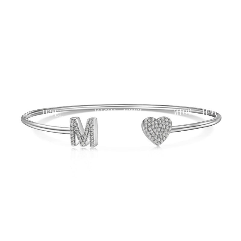 S925 Sterling Silver English Letter Bracelet for Women with Micro Pave Zirconia, Light Luxury Personality Style Bracelet